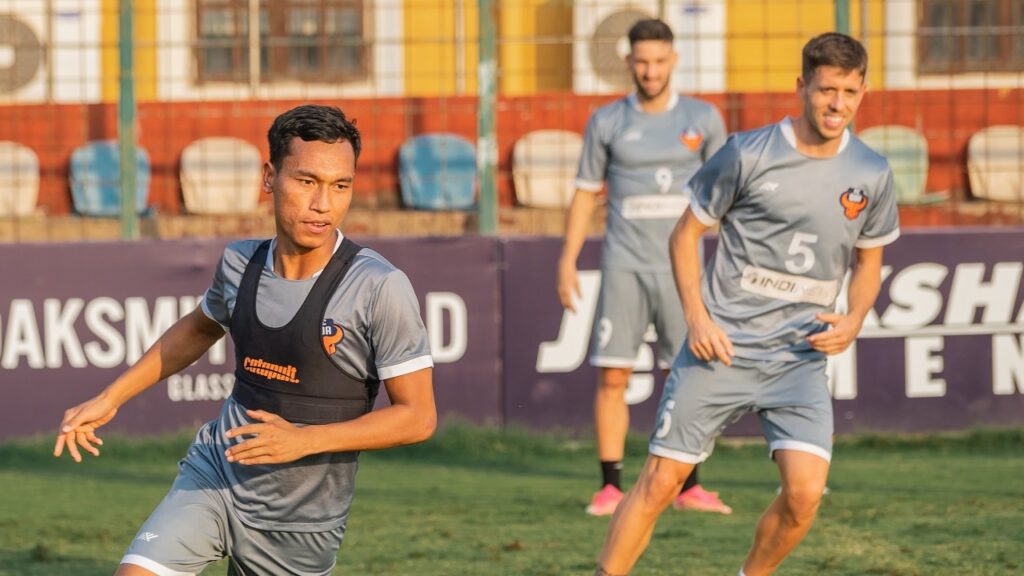 Amarjit Singh of FC Goa during a training session with team mates.