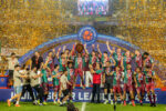 Stadium Mohun Bagan Super Giants players celebrate with Trophy after winning the final match of the Indian Super League (ISL) 2024 - 25 season, played between Mohun Bagan Super Giants and Bengaluru FC at VYBK, Kolkata Photos : R. Parthibhan/ Focus Sports / FSDL