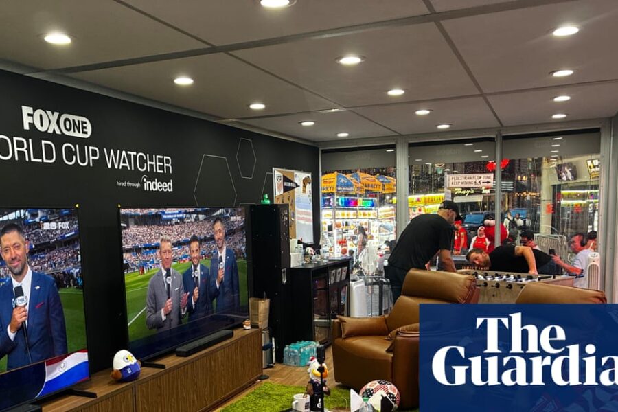 ‘The perfect job’: meet the fans being paid to watch all 104 World Cup games in Times Square