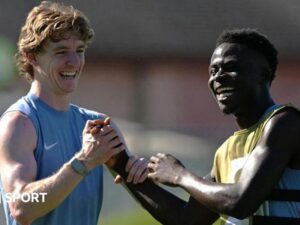 Saka trains with England squad before Ghana match