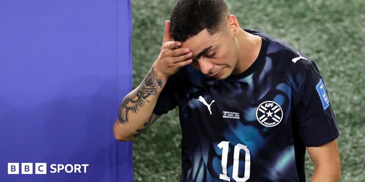 Almiron first player sent off for covering mouth