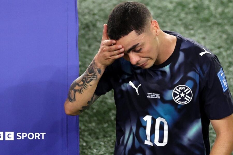 Almiron first player sent off for covering mouth
