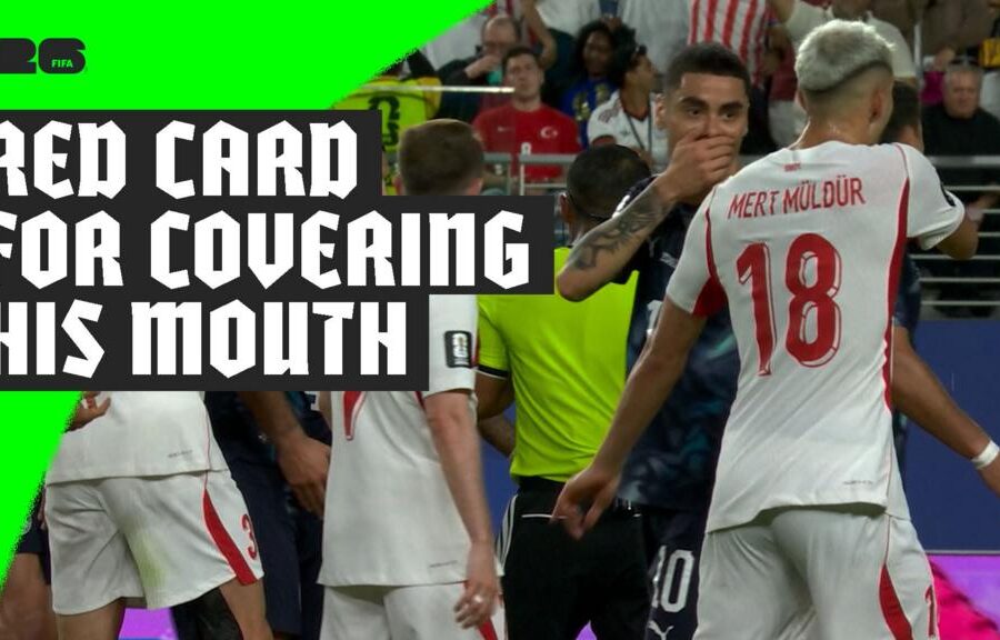 World Cup first as Almiron sent off for covering mouth