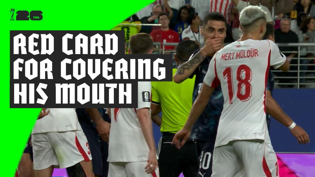 World Cup first as Almiron sent off for covering mouth