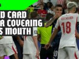World Cup first sees Almiron sent off for covering mouth